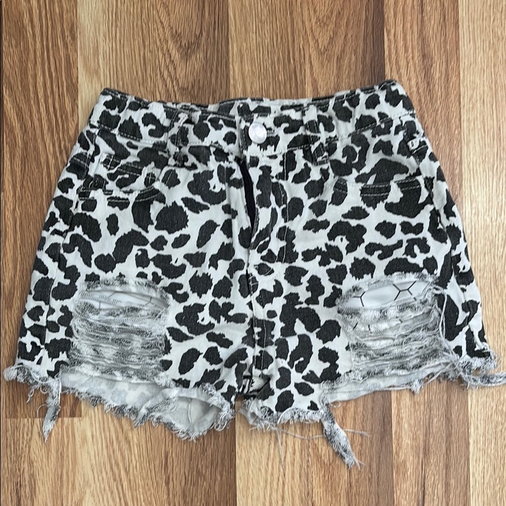 Black and White Animal Print Cutoff Shorts